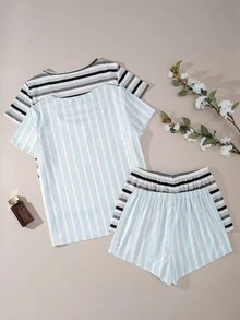 Snug Zone 2件套休闲条纹印花家居服套装 - 彩色 - 查看 2