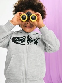 Maija Kids Maija Kids Young Boys Casual Knit Sweatshirt Jacket With Letter Print, Zipper, Pockets, Thermal Lined, Suitable For Autumn/Winter, Weekend, Casual Outing, Back To School - Light Grey - View 7