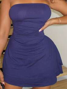 Alexandranx Leopard Muster sexy ärmeloses Mini-Kleid mit gestuftem Rock - marineblau - Übersicht 3