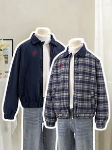 Tween Girl Casual Reversible Embroidered Collar Zip-Up Jacket - Multicolor - View 3