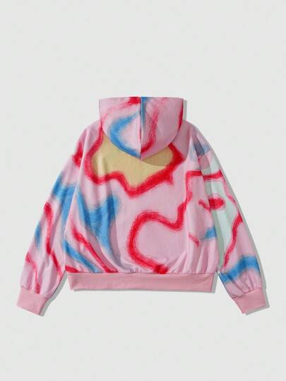 Street Life Sudadera casual con capucha, cremallera y estampado de teñido anudado de manga larga para hombre en otoño