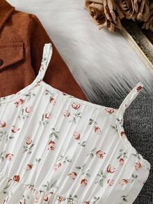 SHEIN Elladie kids 2pcs Girls Fashionable Suit Collar Long Sleeve Jacket Paired With Elastic Waist A-Line Floral Print Slip Dress Set, Suitable For Casual, Holiday Wear, Spring/Autumn Toddler Girl Fall Outfits 2 Piece Toddler Girl Outfits Baby Girl Corduroy Jacket Kids Corduroy Jacket Toddler Girl Corduroy Jacket Winter - Brown - View 7