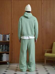 TOKVUE 男士字母刺绣连帽衫和运动裤套装，秋季服装 - 青檸色 - 查看 2