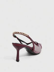 CUCCOO SZL Sepatu Hak Tinggi Wanita Ujung Lancip dengan Rantai Logam, Jala, Seksi & Elegan Warna Merah Slingback Stiletto - Burgundy - View 4