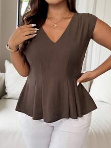 Vionelle Plus Size Women's Elegant Chic Sleeveless V-Neck Pleated A-Line Office Commute Casual Vacation Music Festival Solid Blouse