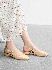 CUCCOO BIZCHIC 女款時尚淺金色鏡面金屬材質瑪麗珍簡約綁帶平底鞋，適合通勤、約會、派對、假日與度假 - 杏色 - 查看 3