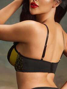 SHEIN Plus Size Women Lace Patchwork Comfortable Underwire Bra - Gold - View 2
