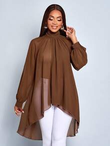 SOLERSUN 优雅性感通勤简约秋冬女式衬衫，教师外出上衣，优雅长款上衣，秋冬万圣节服装，圣诞节新年装扮 - 棕色 - 查看 5