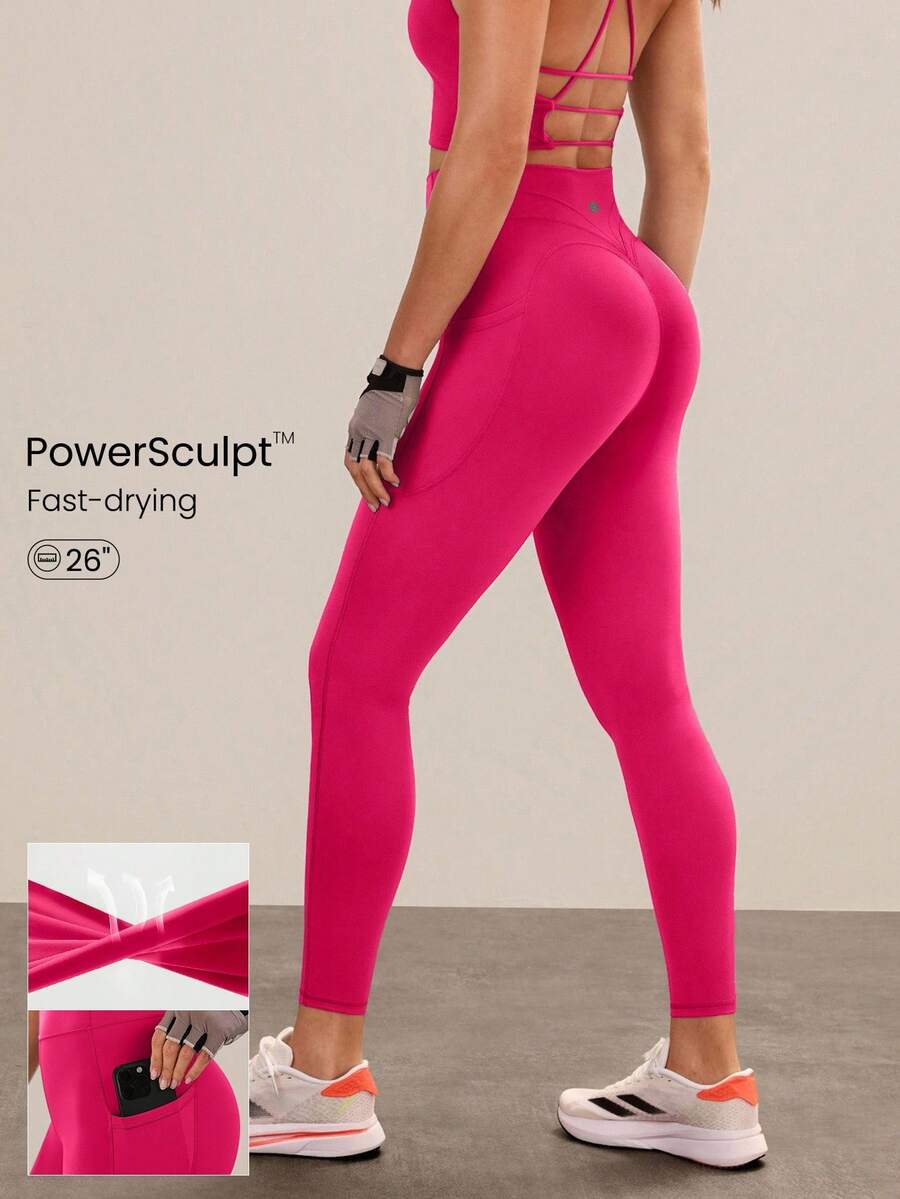 GLOWMODE Quần legging tập luyện Powersculpt 26 inch, cường độ trung bình, nhanh khô, thấm hút mồ hôi, tạo cảm giác mát mẻ khi tập gym. - Hồng nhiệt đới - Xem 1