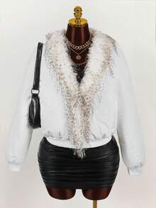 Y2K Amplova  Polka Dot Zip Up Leopard  Plus Size Women Fuzzy Patchwork Long Sleeve Loose Winter Jacket - Multicolor - View 5