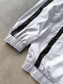 Manfinity EMRG 男士休闲时尚街头运动撞色滚边拉链连帽夹克，春秋季 - 白色 - 查看 4