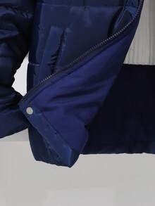 1pc Quilted Hooded Jacket With Embroidered Letter Graphic For Teenage Boys