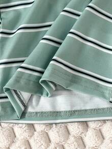 SHEIN 3pcs Boys' Long Sleeve T-Shirts, Solid Color + Grey Striped + Green Striped, Versatile All-Match Tops For Autumn/Winter - Multicolor - View 6