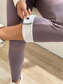 SHEIN Maternity Solid Color Adjustable Waist Casual Leggings Purple Winter Warm - Multicolor - View 5