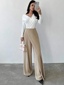 Firerie Pantalones cortos con falda de talle alto, elegantes y versátiles, de pierna ancha y suelta, en colores café y caqui, adecuados para ir a la oficina, viajar en avión, otoño/invierno y uso casual