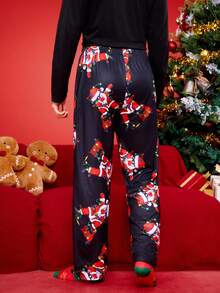 Notgurli Playful Y2K Comfortable Santa Claus Print Men's Loungewear Bottoms, Quality, Cute, Easy Comfort, Christmas - Red and White - View 3