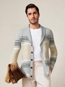 Manfinity Homme New Autumn/Winter Fashionable Designer Colorblock Cardigan For Men, Christmas - Multicolor - View 2