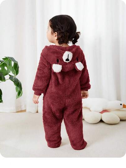 Pelele con capucha con orejas de oso de peluche para bebé recién nacido unisex