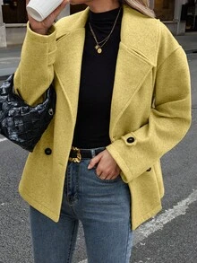 EMERY ROSE 女士纯色长袖双排扣休闲宽松大衣，秋冬款