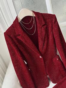 GlowEve Women's Shiny Flare Pants Christmas Suit Set - Burgundy - View 4