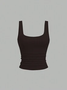 Sweetra Áo ba lỗ cổ tròn xếp ly thường ngày cho nữ, mùa hè - Nhiều màu - Xem 4