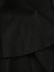 Maija 女款黑白配色秋季優雅圓領長袖洋裝，對比飾邊口袋百褶下擺迷你裙，日常優雅時尚服飾 - 黑色 - 查看 6