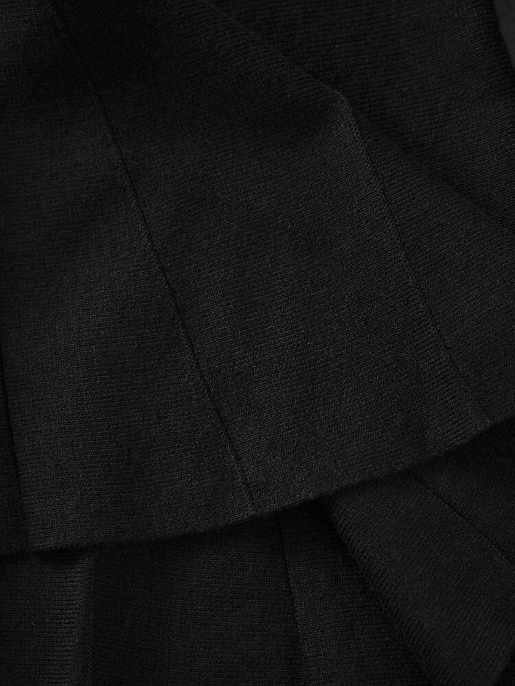 SHEIN Maija 네이비 블루 라운드 넥, 콘트라스트 트림 포켓, 플리츠 밑단 숏 드레스, 여성용 우아하고 세련된 가을 겨울 의류