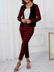 SHEIN Clasi 2件套圣诞休闲女士套装，适合秋冬季 - 黑與白 - 查看 3