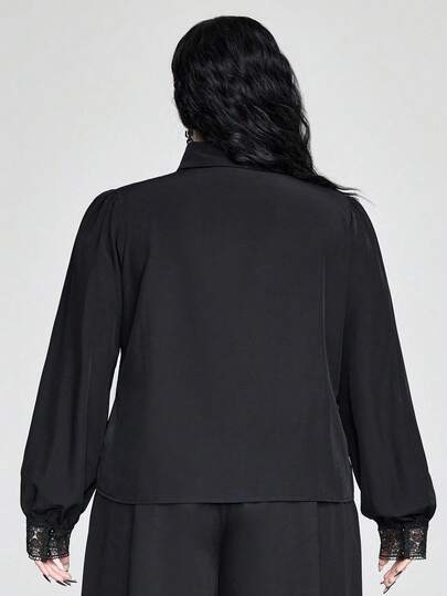 Goth Dark Gothic Spider Web Embroidery Plus Size Blouse