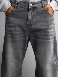 SUMWON Essential Barrel Fit Denim Jeans Classic Relaxed Wide Leg Straight Cut Casual Streetwear Raw Hem Versatile Everyday Wear