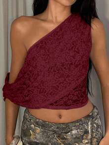 Glamine 优雅花卉蕾丝露肩无袖吊带背心，女士冬季款 - 紅色 - 查看 4