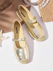 Styleloop Sapatos baixos dourados da moda feminina - Ouro - Ver 1