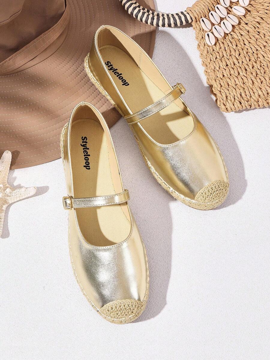 Styleloop Sapatos baixos dourados da moda feminina - Ouro - Ver 1