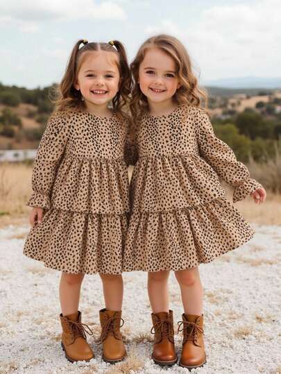Emery Rose Kids Emery Rose Kids Vestido casual de línea A con cuello redondo, manga abullonada y estampado floral ditsy para niña, nueva llegada de otoño e invierno, para niña, a juego con mamá, hermanas y yo. De vuelta a la escuela