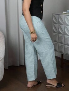 Melissa Matos 优雅夏季办公室法式亚麻高端裤 - 薄荷綠 - 查看 3