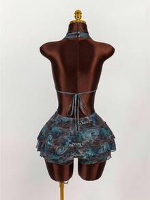 Y2K Amplova Women's Sexy Paisley Print Bodysuit, Avant-Garde Suitable For Party, Music Festival, Daily Wear, Blue Paisley Sexy Avant-Garde Havana Nights Outfit - Multicolor - View 10