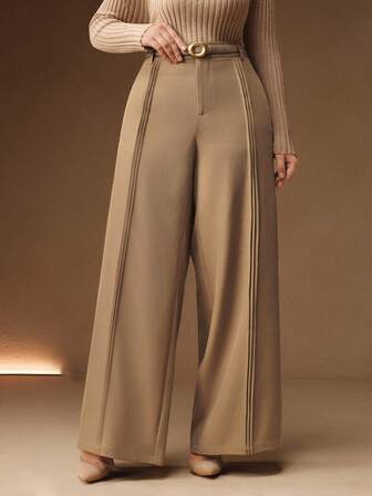 Anewsta Pantalones decorativos de pierna ancha con diseño de pierna plisada, elegantes y sofisticados, color café