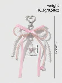 ROMWE Kawaii 1件优雅休闲手工串珠白色仿珍珠水晶粉色丝带蝴蝶结蝴蝶翅膀心形吊坠钥匙扣，适合女性日常佩戴或作为情人节礼物 - 粉色-17 - 查看 15