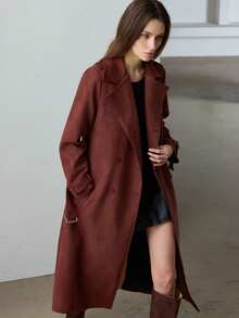Aveloria Modichic Áo khoác trench coat ve lớn phong cách Âu Mỹ thu/đông mới, đa năng khi đi làm - Màu Đỏ Sâu - Xem 3