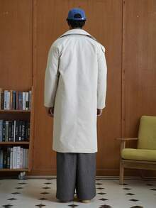 TOKVUE Men Mid-Length Beige Contrast Collar Trench Coat, Fall - Beige - View 3