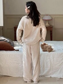 DAZY 青少年女孩休闲家居服睡衣，秋季 - 杏色 - 查看 7