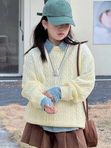 DAZY Tween Girls Round Neck Pullover Sweater, Fall - Beige - View 6
