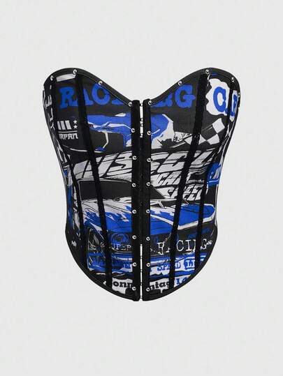 Crop top con botones frontales y estampado de letras Y2K para mujer