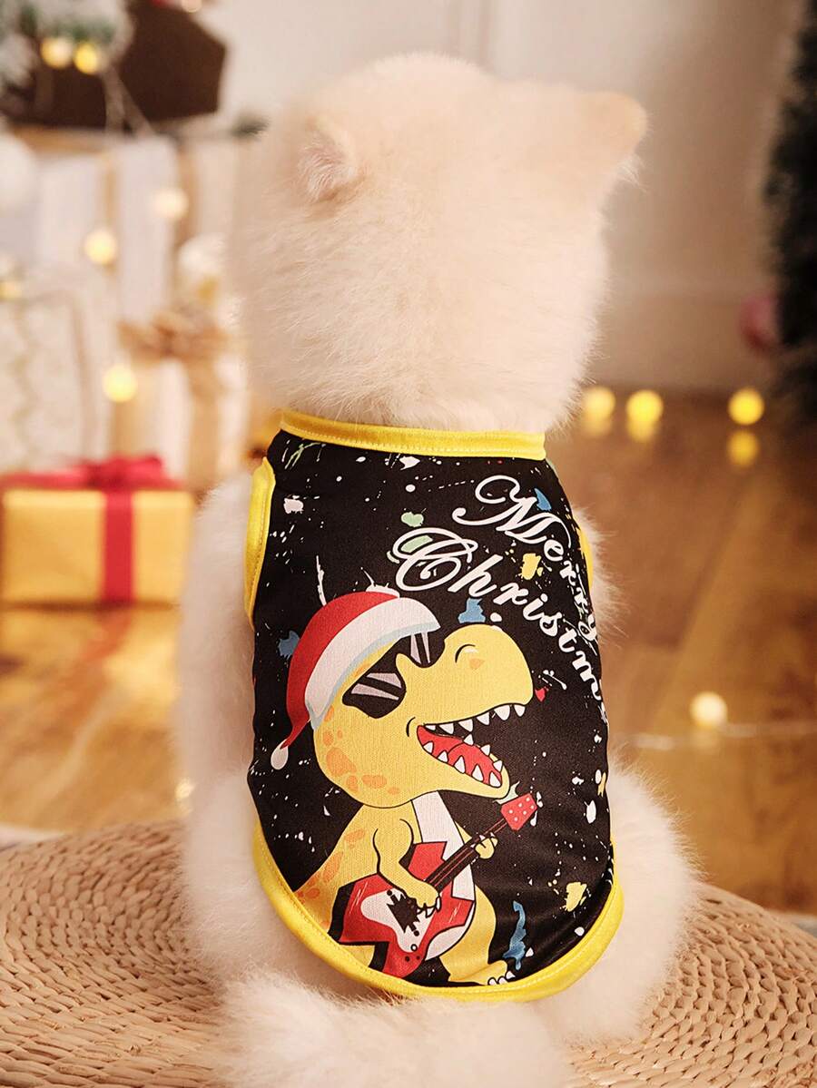 PETSIN 1pc Breathable Pet Locator Vest Dinosaur Print For Christmas