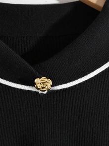 Franclia Áo len dài tay viền tương phản thanh lịch dành cho nữ, Thu/Đông - màu đen - Xem 5