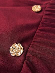 SHEIN Elenzya Plus Size Women's Elegant Refined Casual Business Blazer Collar Cinched Waist Sleeveless Pleated Mini Dress, Spring/Autumn - Burgundy - View 7
