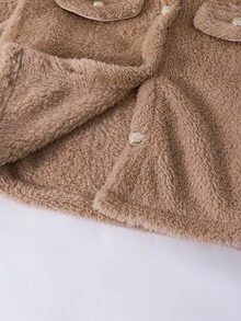 Girls Autumn/Winter Elegant 2 Pieces Set: Faux Lamb Wool Collar Short Jacket And Turtleneck Fitted Knit Dress - Black - View 10