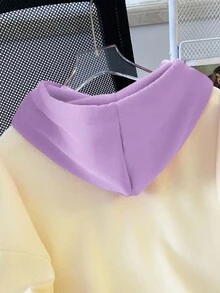 SHEIN EZwear 女士休闲撞色卫衣，秋冬季 - 淡紫色 - 查看 5