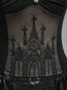 ROMWE EDITION Bộ đồ liền thân thêu ren chắp vá Gothic Cross Pendant Romantic dành cho nữ - màu đen - Xem 5