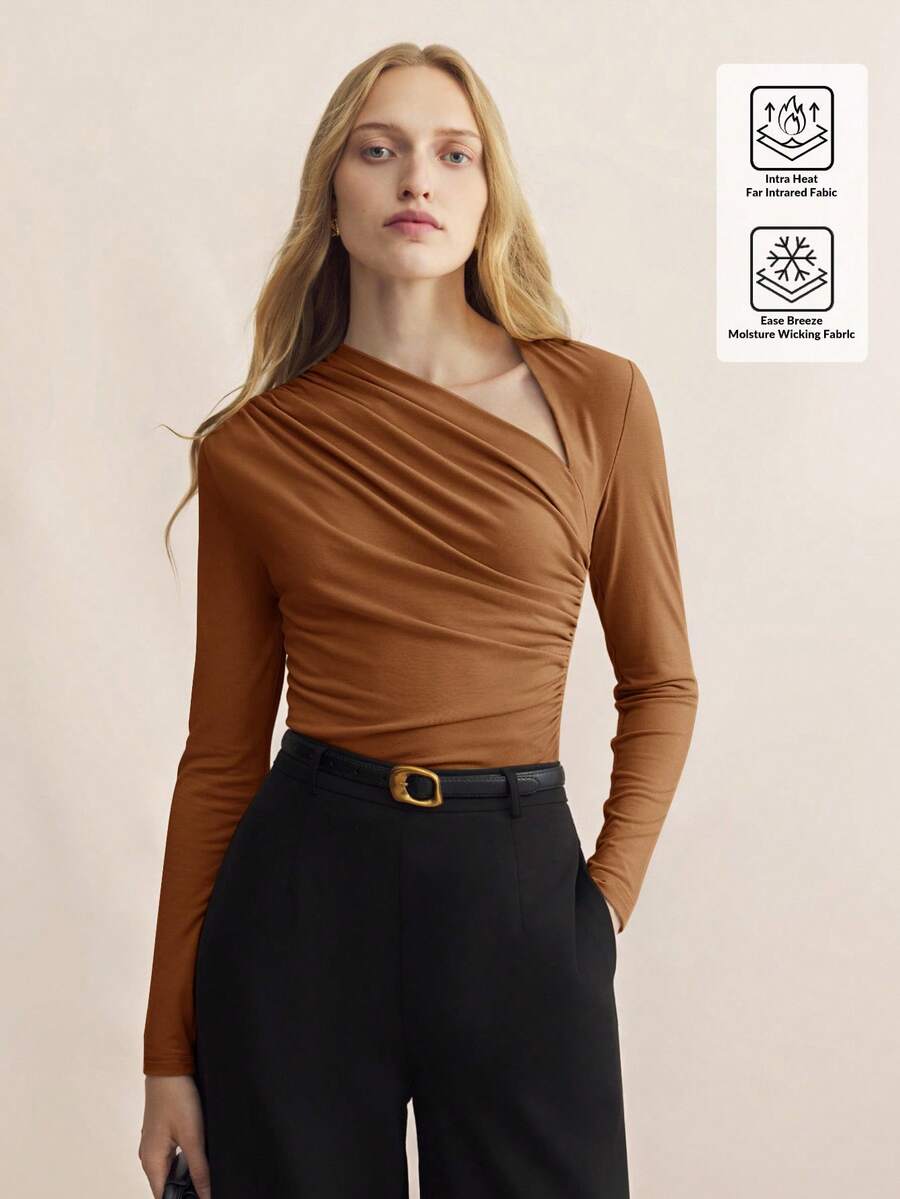 BizChic Camiseta feminina plissada com corte irregular, ombros assimétricos e design moderno e elegante para a primavera/verão, perfeita para o dia a dia urbano, com inspiração retrô dos anos 90, ideal para o Natal, Ano Novo, Dia dos Namorados, festas na praia, formaturas, carnavais e feriados. Perfeita para ocasiões casuais e românticas, como casamentos, encontros, festas, shows, brunch, aeroporto e muito mais.